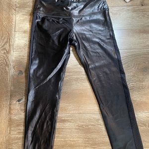 Faux leather crop leggings with mesh sides